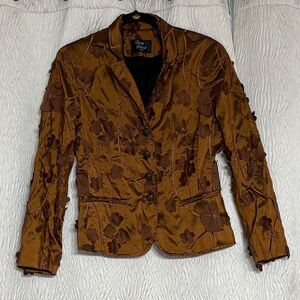 TOWN & TRAVEL 3D SHIMMER BROWN FLOWER PETALS LINED BLAZER-Size Small Petite